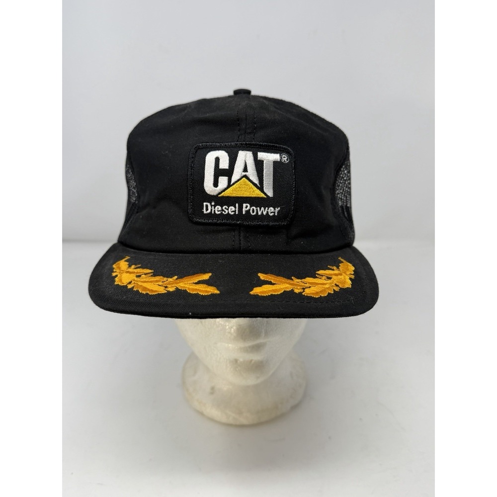 Vtg CAT Diesel Power Trucker Hat Snapback Mesh Black Gold Scrambled Eggs Brim